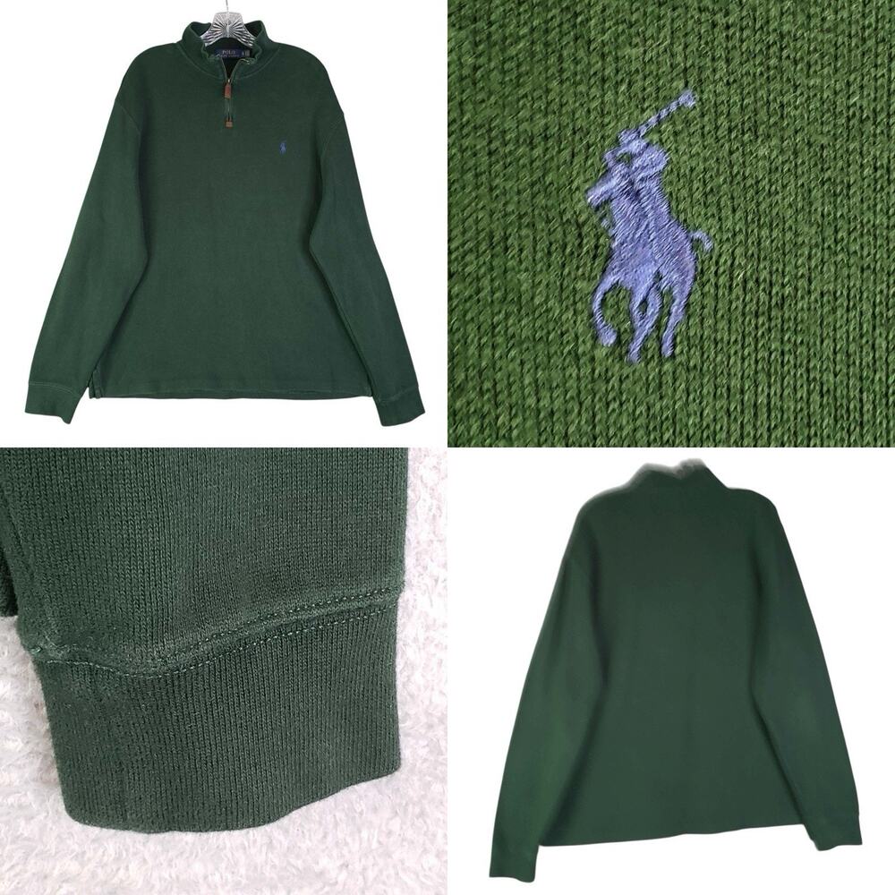 Polo Ralph Lauren Cotton Sweatshirt Forest Green Men’s Size XL Quarter Zip Prep